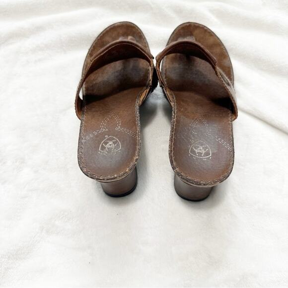 Ariat Brown Leather Sandals t strap with Silver Accent size 9 wedge cowgirl - Picture 9 of 14